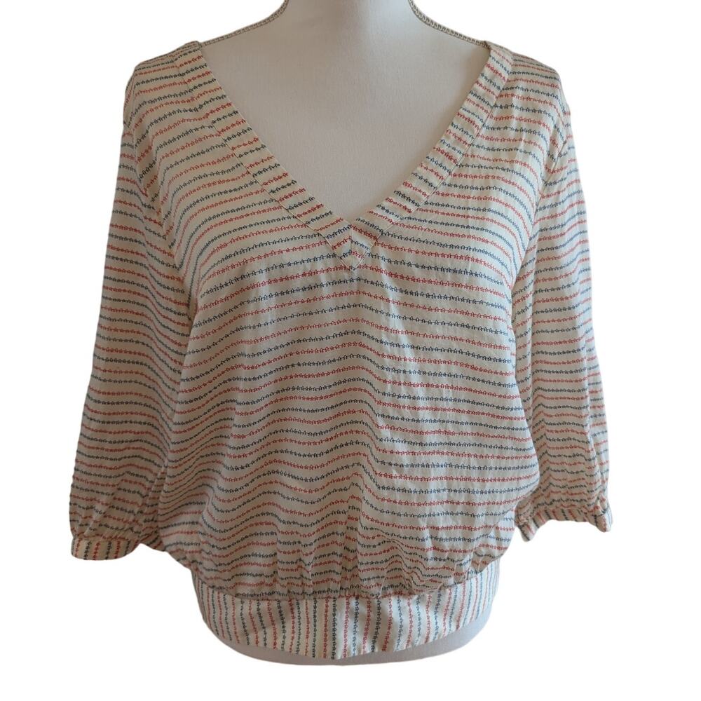 Anthropologie 9-H15-STCL Red Blue Cream Cotton Top Size 12